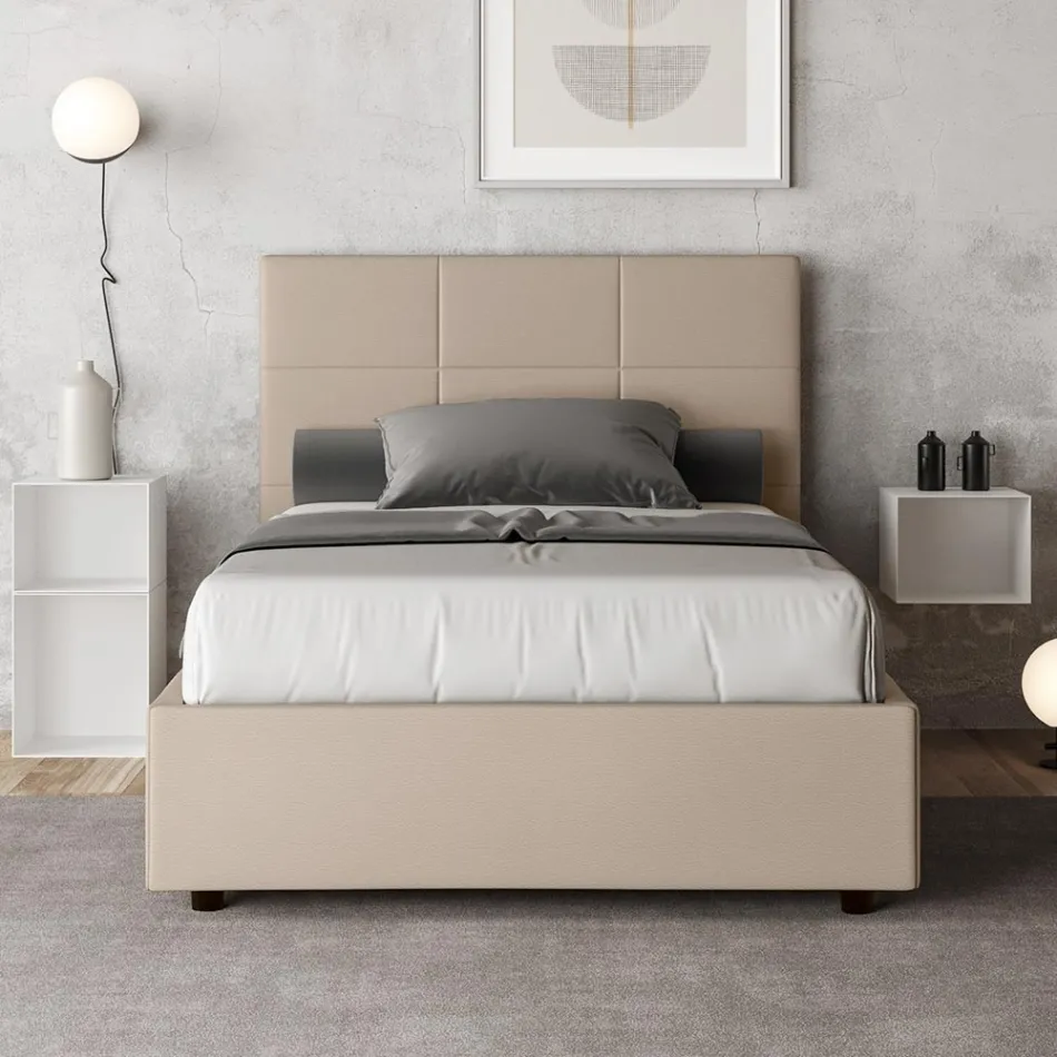 Cama de 120x200 cm con cabecero rectangular de polipiel, fabricada en Italia - Brina viadurini