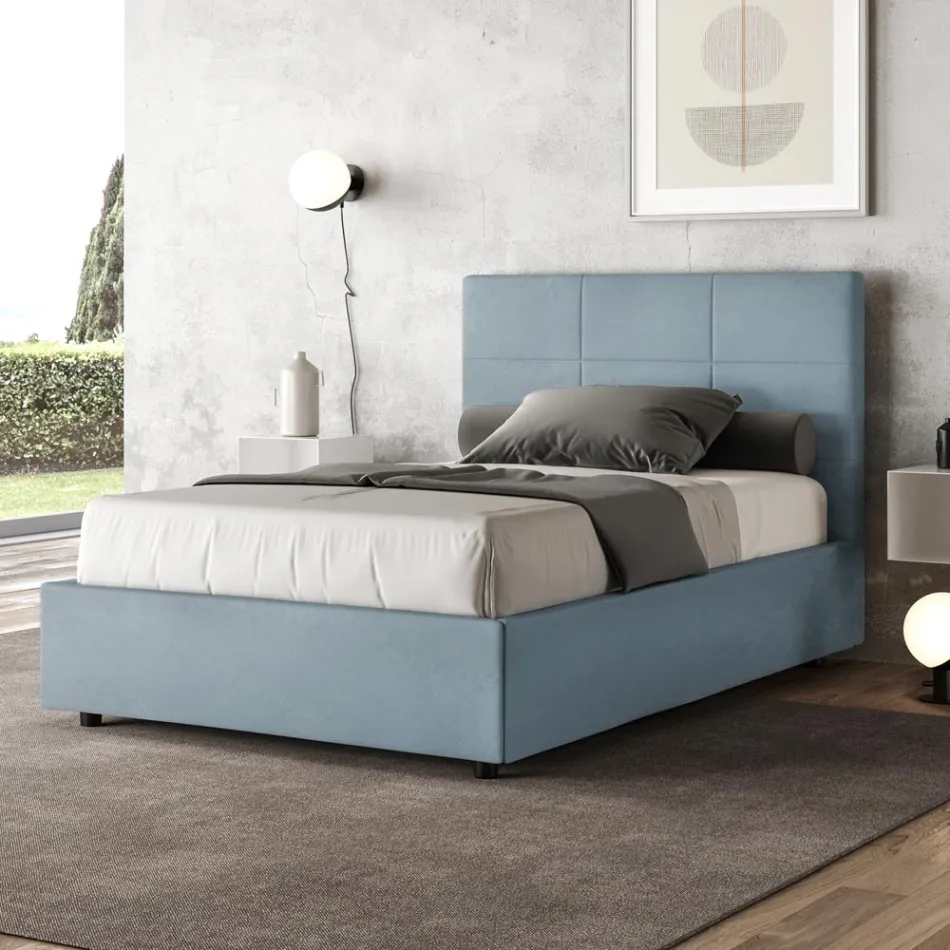 Cama de 140x200 cm con cabecero rectangular de microfibra fabricada en Italia - Brina viadurini