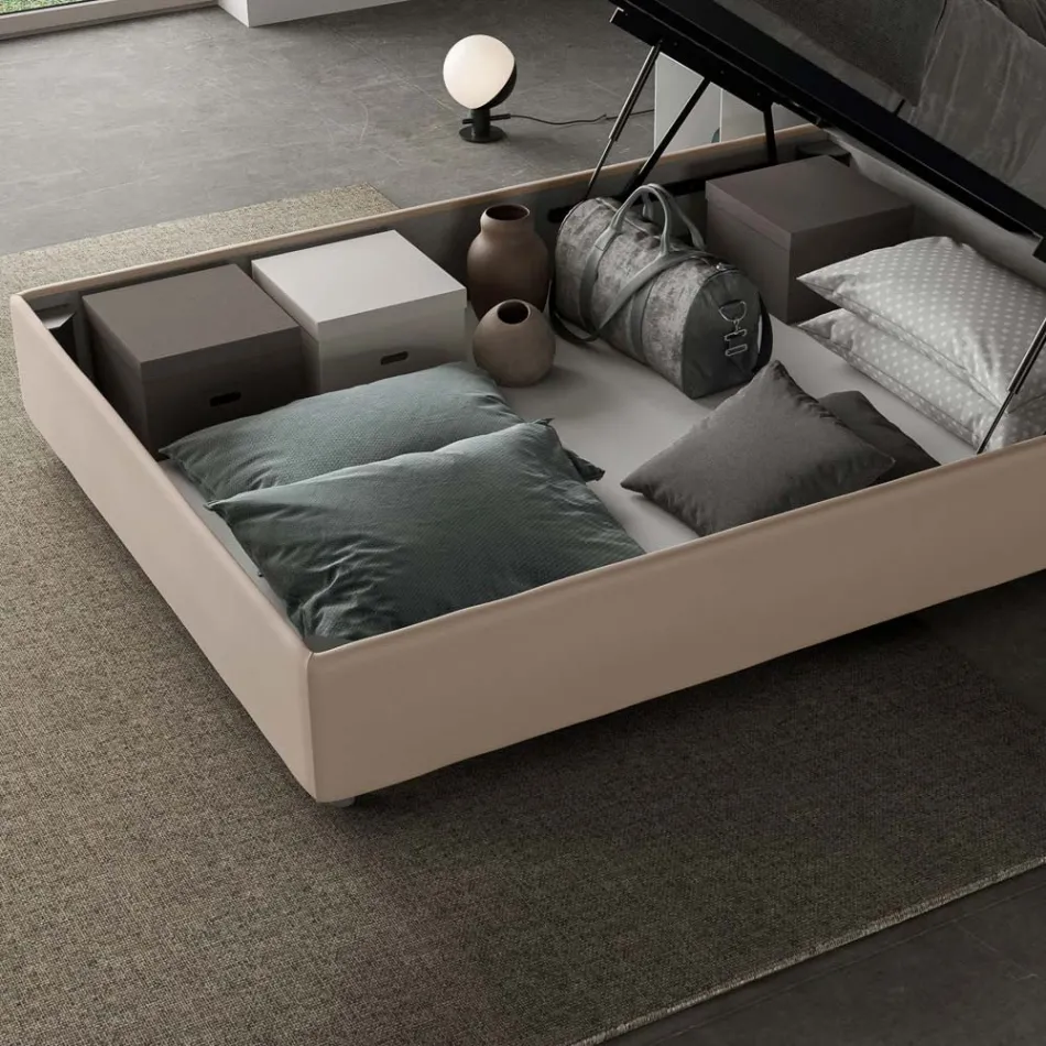 Cama de 140x200 cm con cabecero rectangular de microfibra fabricada en Italia - Brina viadurini
