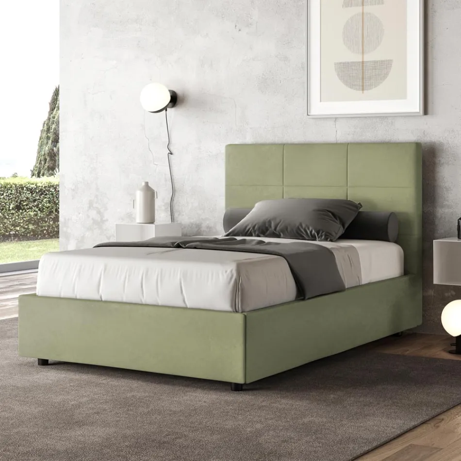 Cama de 140x200 cm con cabecero rectangular de microfibra fabricada en Italia - Brina viadurini