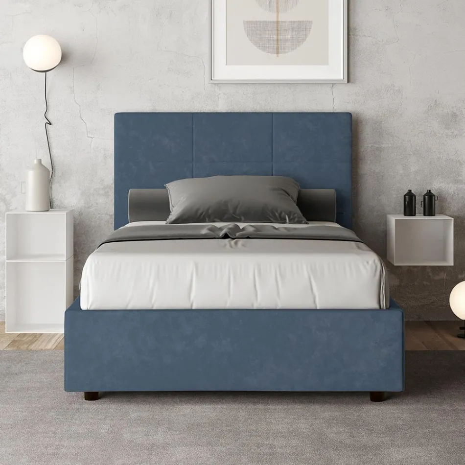 Cama de 140x200 cm con cabecero rectangular de microfibra fabricada en Italia - Brina viadurini