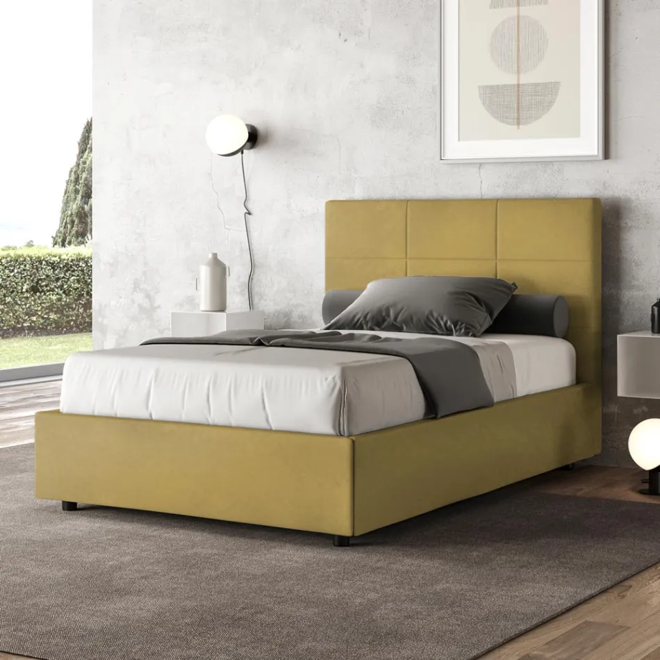 Cama de 140x200 cm con cabecero rectangular de microfibra fabricada en Italia - Brina viadurini