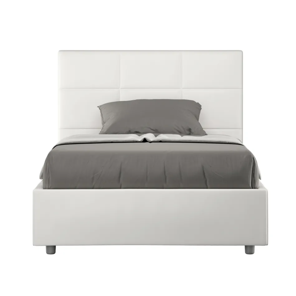 Cama de 140x200 cm con cabecero rectangular en piel sintética fabricada en Italia - Brina viadurini