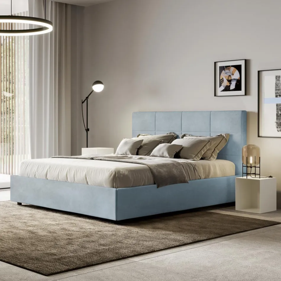 Cama de 160x200 cm con cabecero rectangular de microfibra fabricada en Italia - Brina viadurini