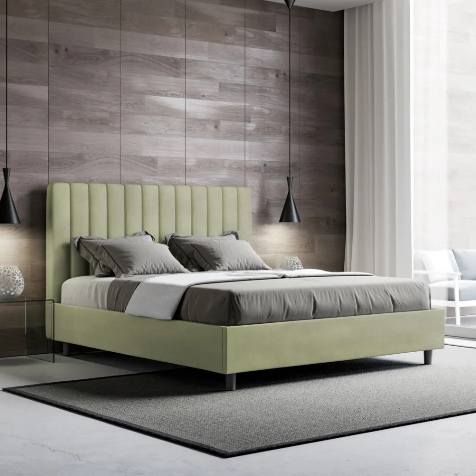 Cama de microfibra de 160 x 200 cm con líneas verticales simétricas. Fabricada en Italia - Glove. viadurini