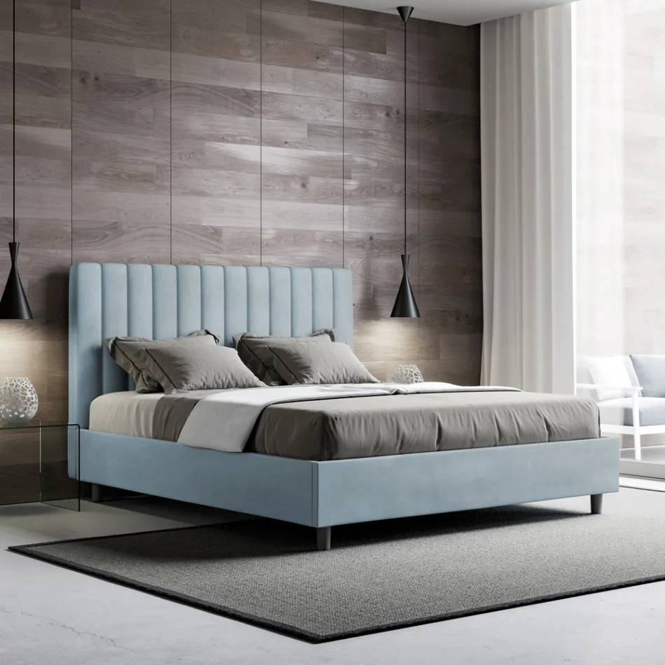 Cama de microfibra de 160 x 200 cm con líneas verticales simétricas. Fabricada en Italia - Glove. viadurini