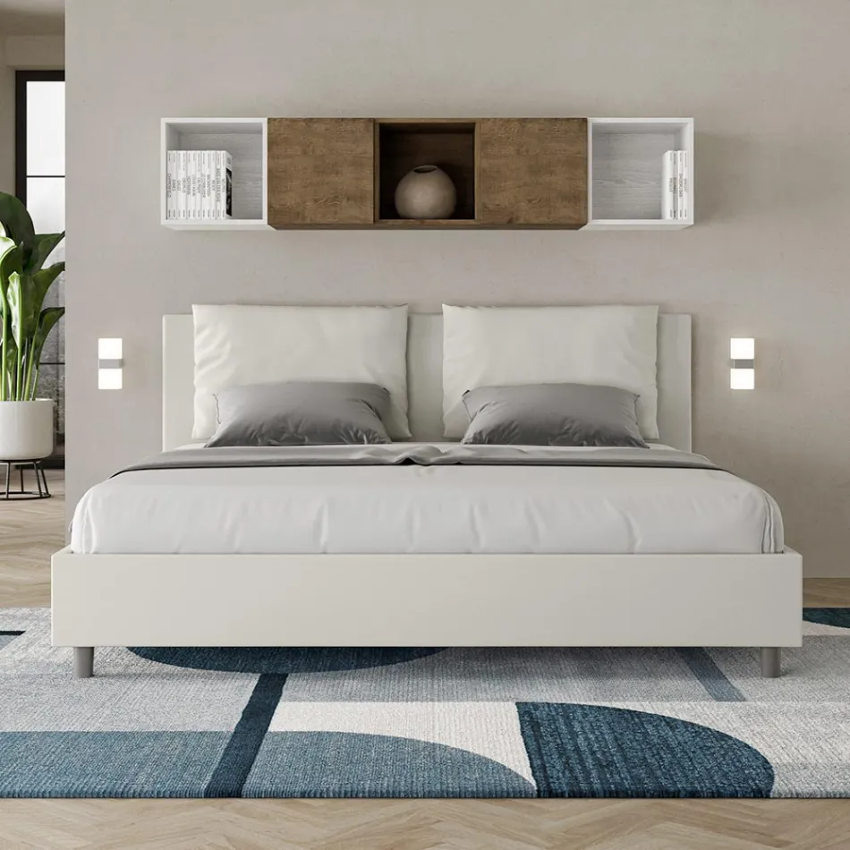 Cama de 180x200 cm con cabecero y cojines de piel sintética. Fabricada en Italia - Olimpiadi viadurini