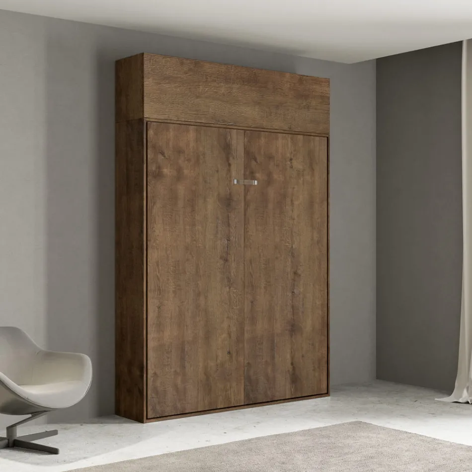 Cama Queen con compartimento abatible vertical y unidad de pared - Magicompare viadurini