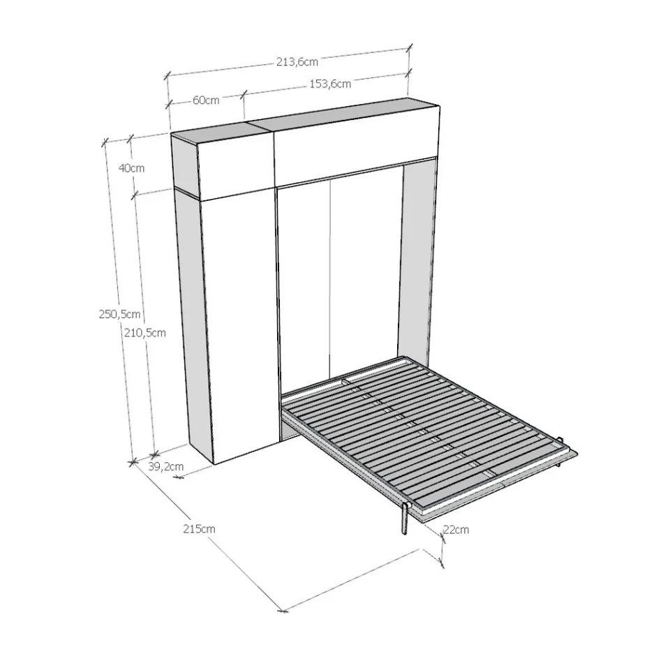 Cama francesa plegable vertical con mueble de pared y columna - Magicompare viadurini