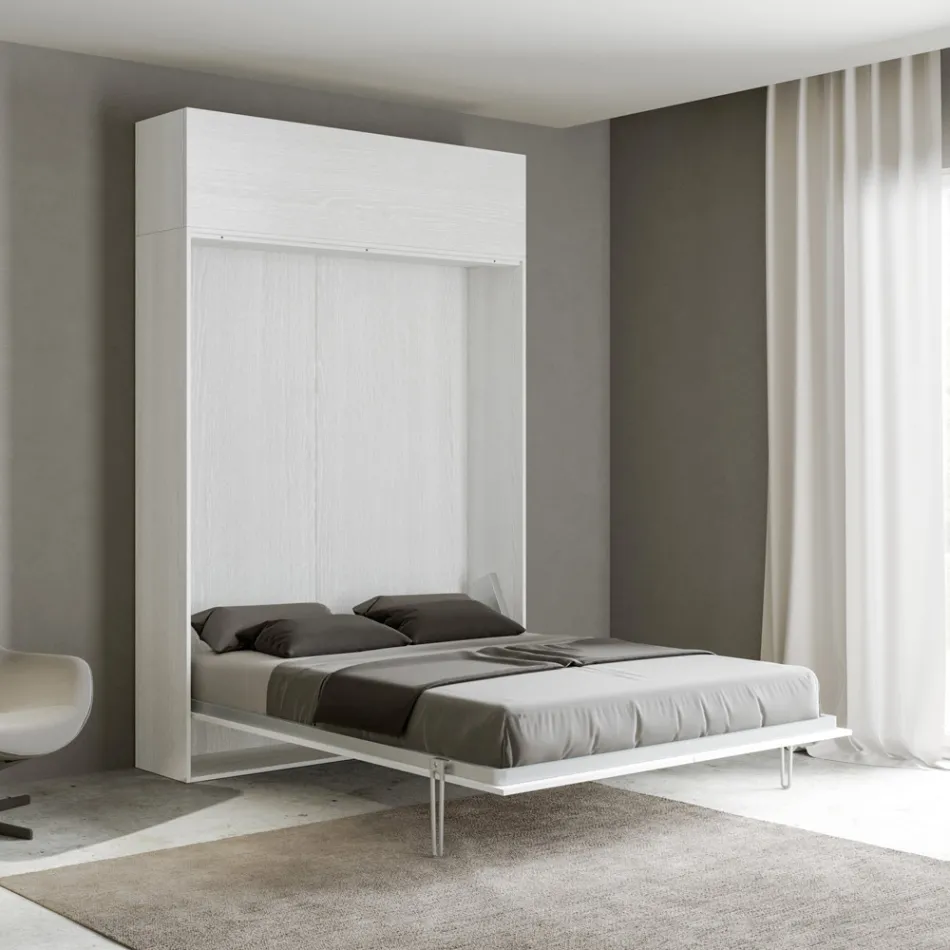 Cama francesa plegable vertical con mueble de pared - Magicompare viadurini