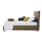 Cama doble tapizada con contenedor en tela o ecopiel Made in Italy - Euro viadurini