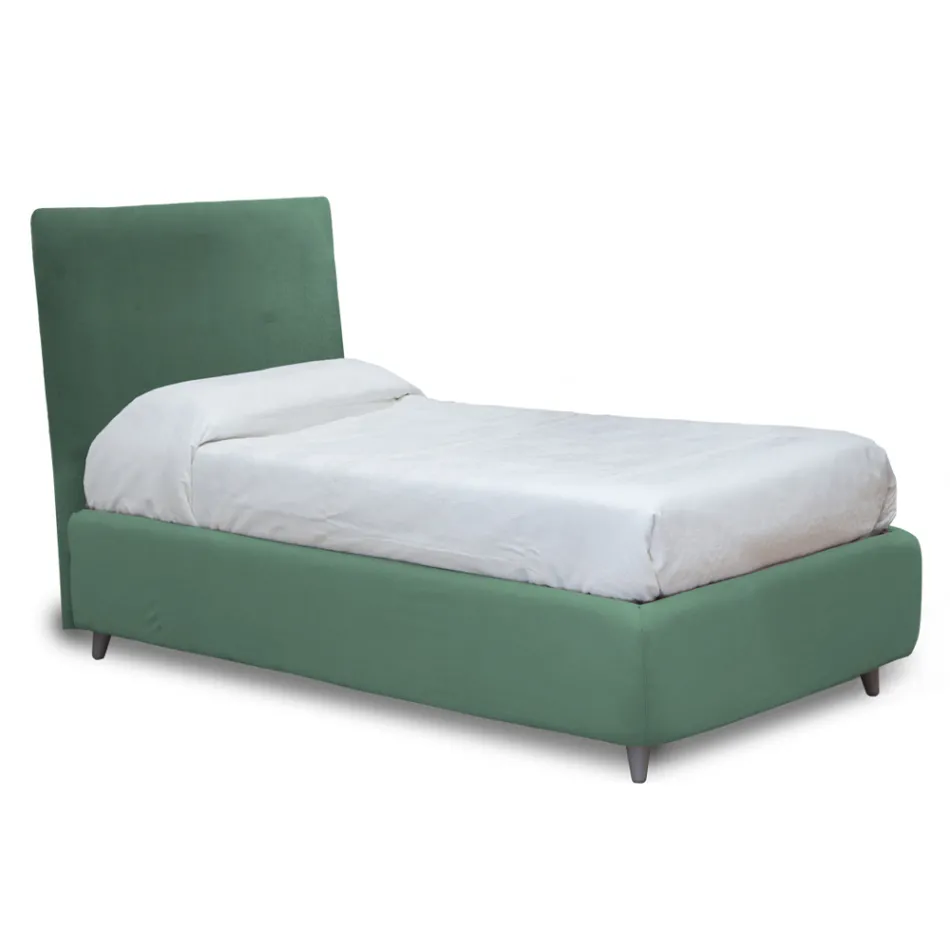 Cama individual con cabecero de tela Made in Italy - Fiuto viadurini