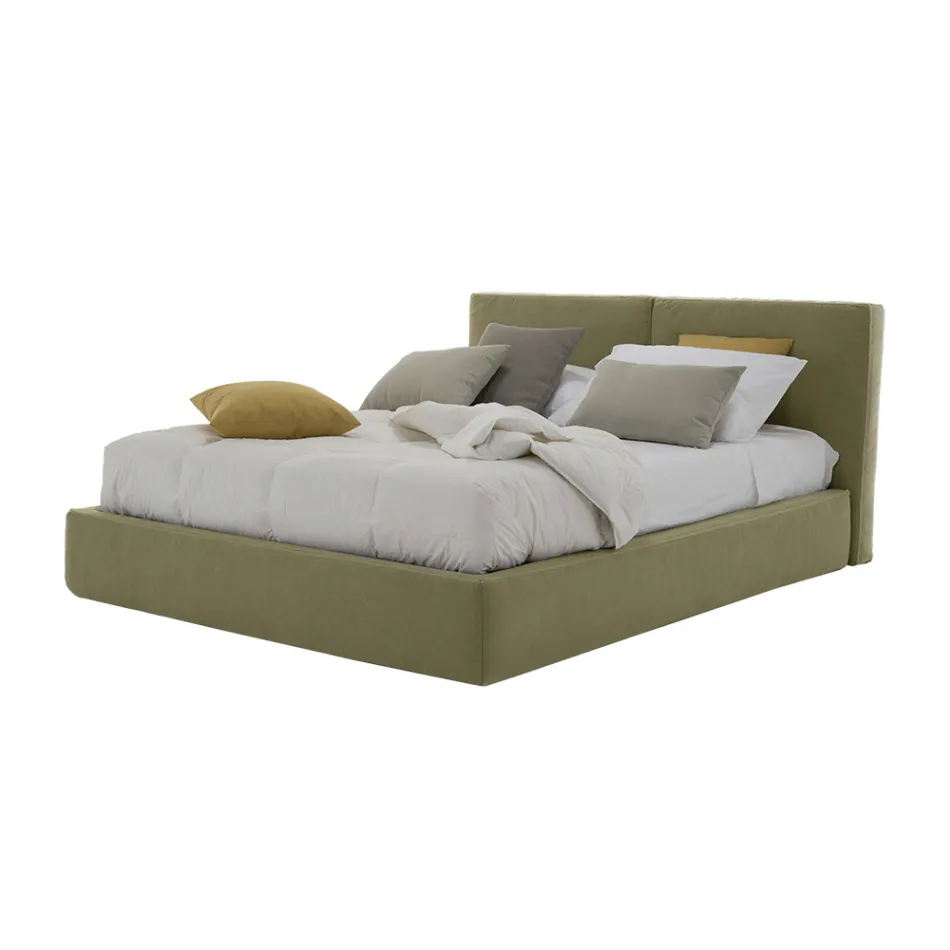Cama doble tapizada con cofre en tejido de ecopiel Made in Italy - Desierto viadurini