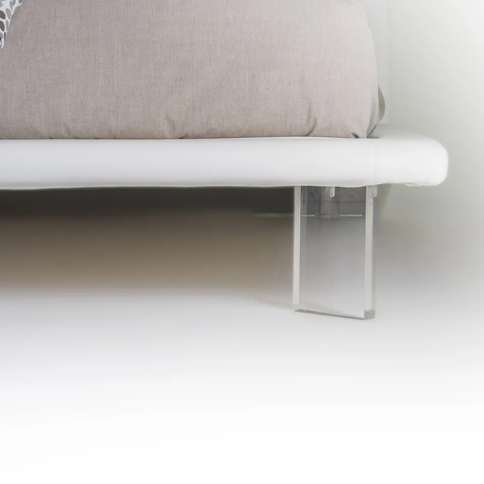 Cama doble tapizada en ecopiel o tela Made in Italy - Armonica viadurini