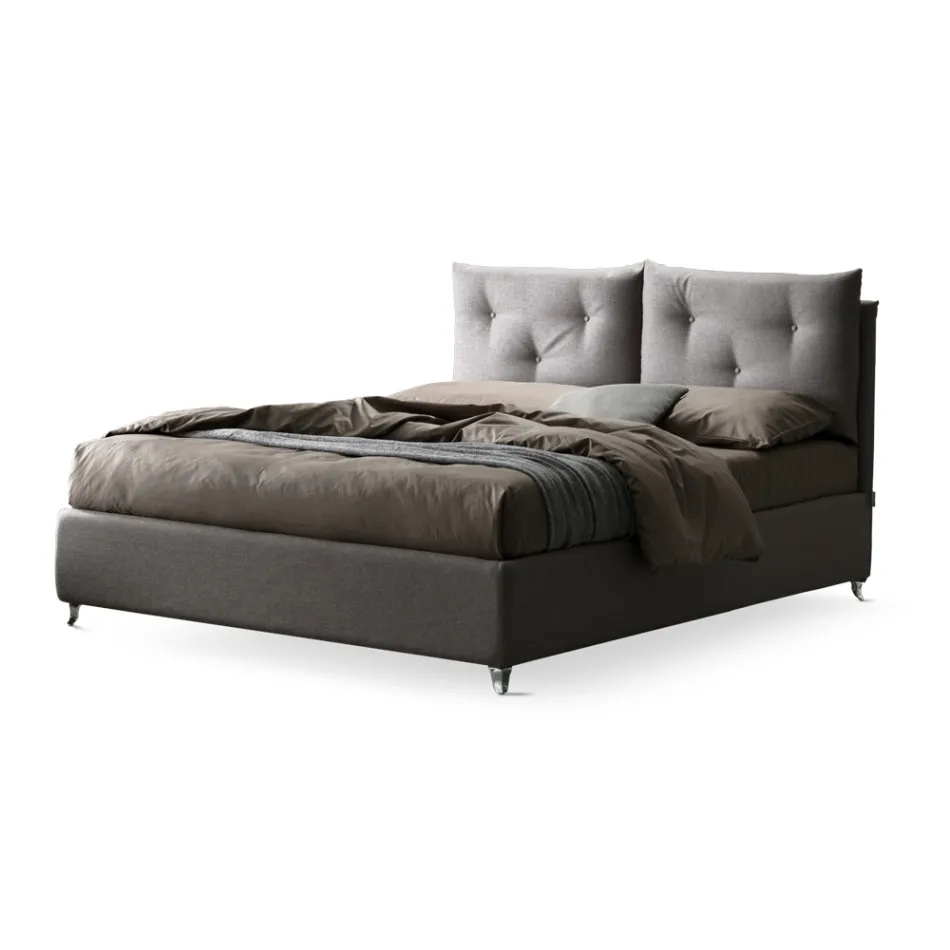 Cama de matrimonio 160x190 con botones decorativos en los cojines - Rays viadurini