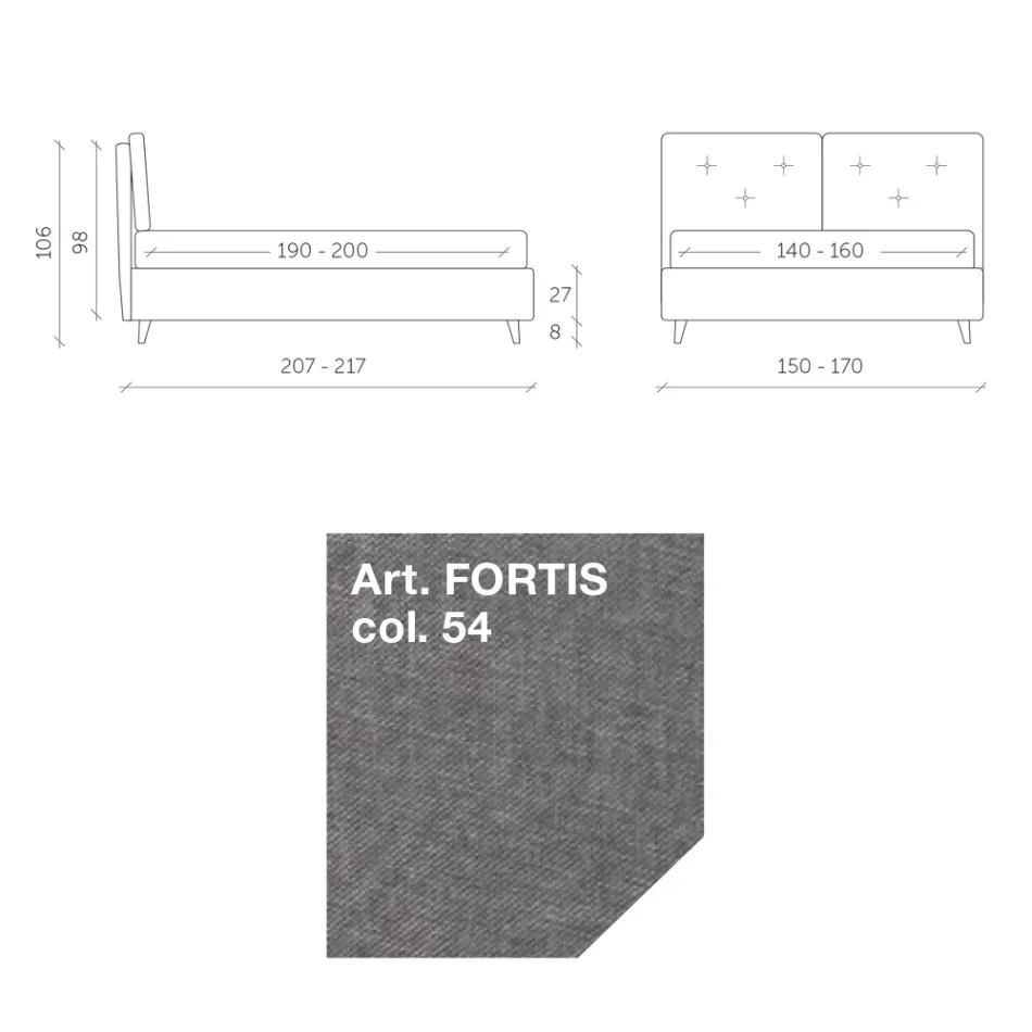 Cama de matrimonio 160x190 con botones decorativos en los cojines - Rays viadurini