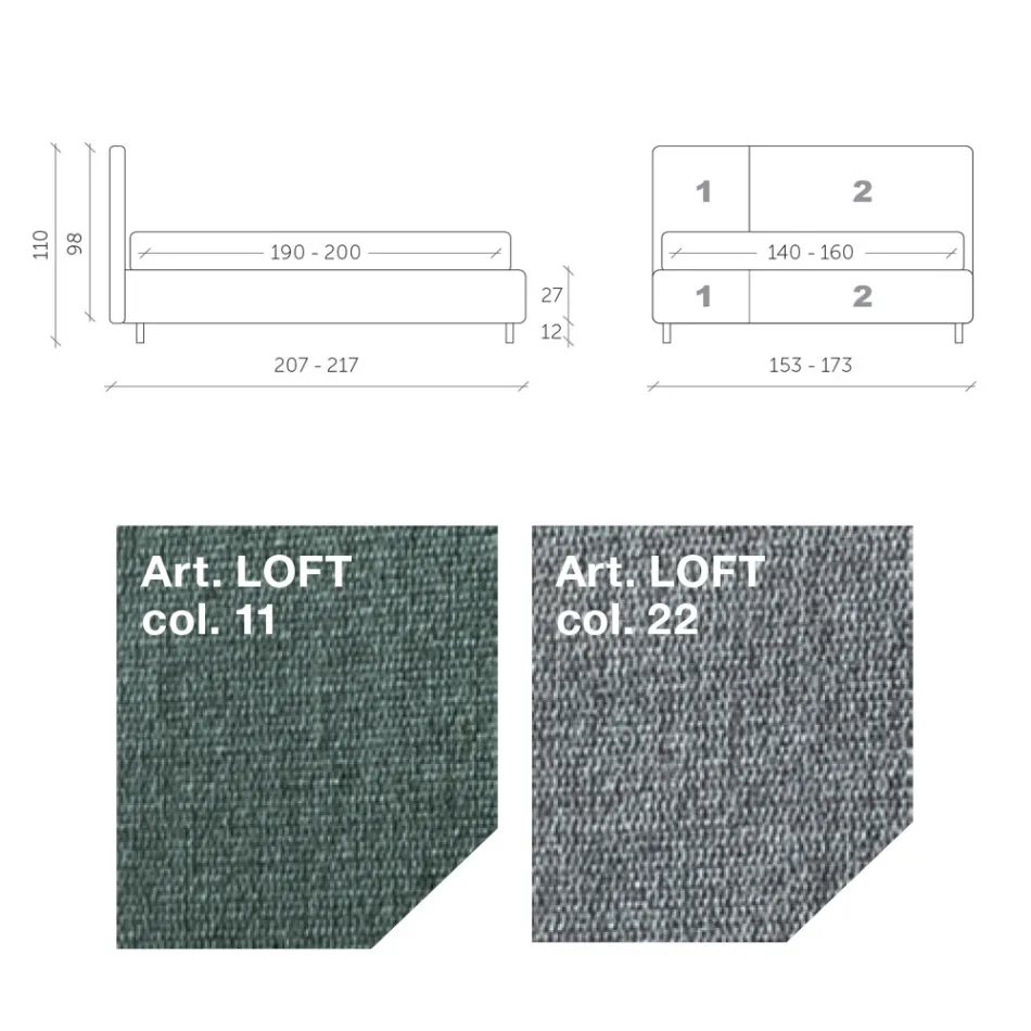 Cama de matrimonio 160x190 con acabado asimétrico bicolor - Jazmín viadurini