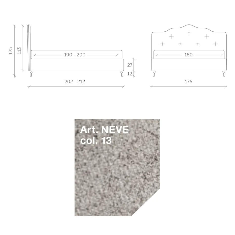 Cama de Matrimonio 160x190 con Cabecero con Volante Perimetral y Botones - Rest viadurini