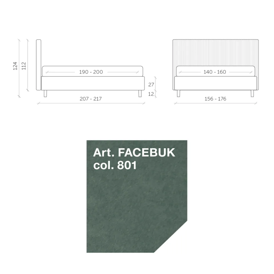Cama doble de 160 x 190 con acolchado de banda estrecha de rayas múltiples - Meduse viadurini