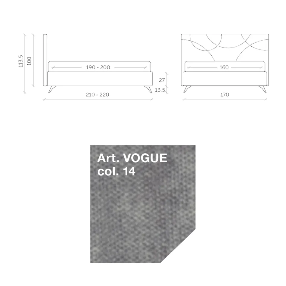 Cama de Matrimonio 160x190 con Acolchado de Curvas Cruzadas - Girasol viadurini