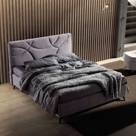 Cama de Matrimonio 160x190 con Acolchado de Curvas Cruzadas - Girasol viadurini