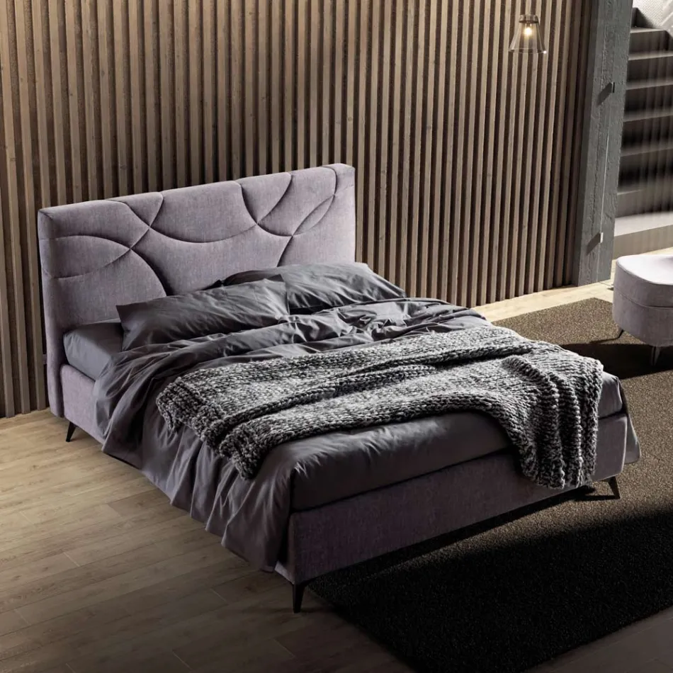 Cama de Matrimonio 160x190 con Acolchado de Curvas Cruzadas - Girasol viadurini