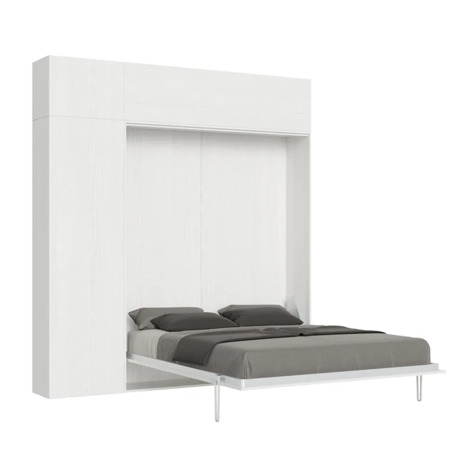 Cama doble plegable vertical con mueble de pared y columna - Magicompare viadurini
