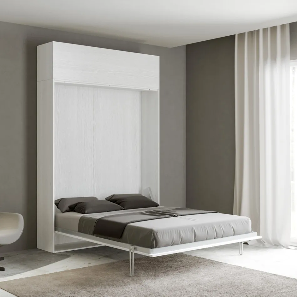Cama doble plegable vertical con mueble de pared - Magicompare viadurini