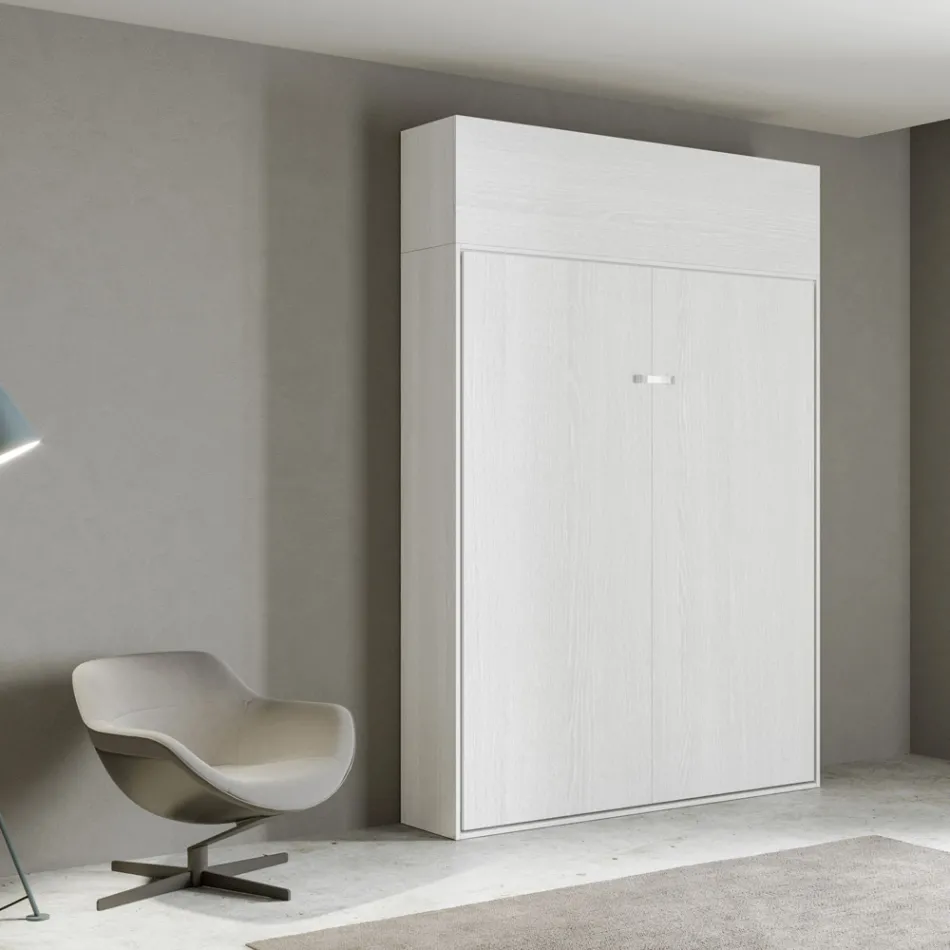 Cama doble plegable vertical con mueble de pared - Magicompare viadurini