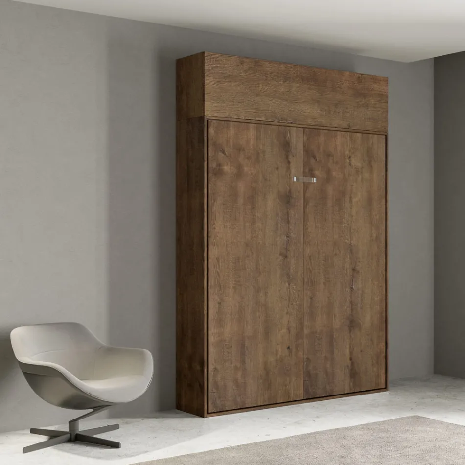 Cama doble plegable vertical con mueble de pared - Magicompare viadurini