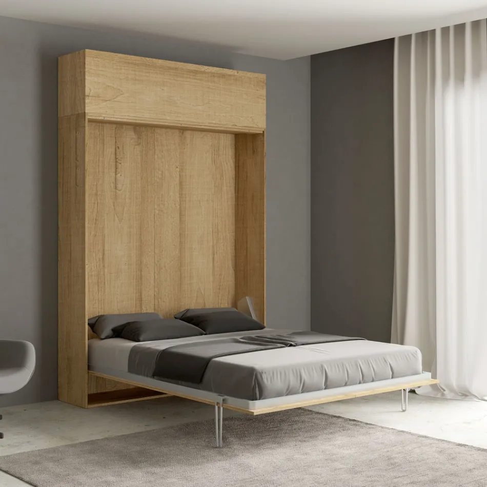 Cama doble plegable vertical con mueble de pared - Magicompare viadurini