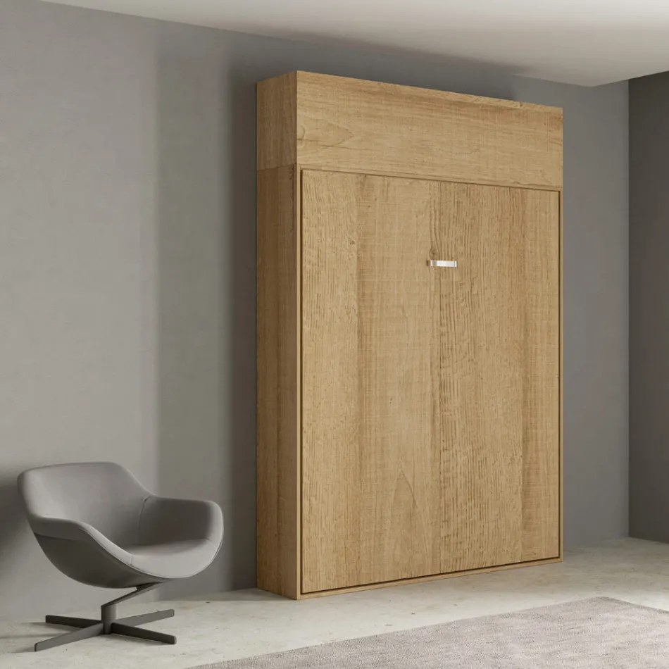 Cama doble plegable vertical con mueble de pared - Magicompare viadurini