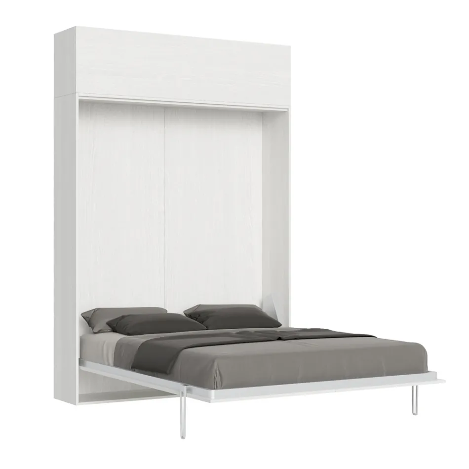 Cama doble plegable vertical con mueble de pared - Magicompare viadurini
