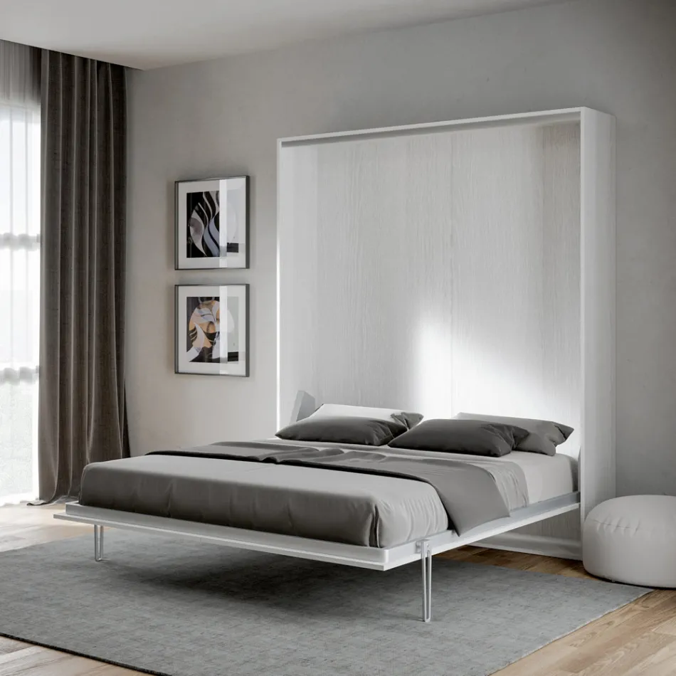 Cama doble plegable vertical en diferentes acabados - Magicompare viadurini