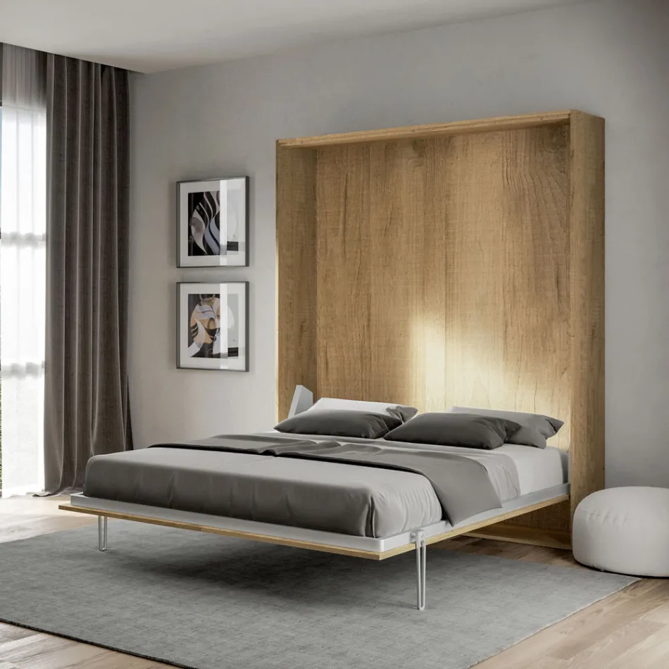 Cama doble plegable vertical en diferentes acabados - Magicompare viadurini