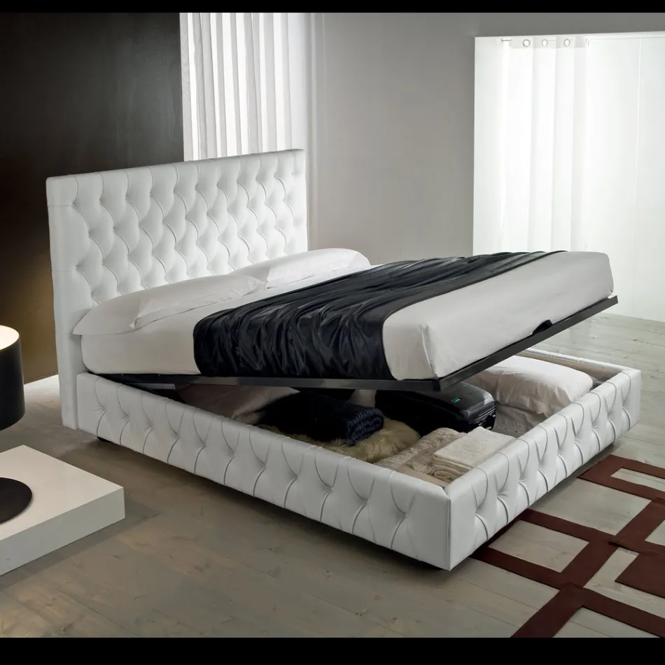 Cama doble Capitonné con almacenaje opcional Made in Italy - Sciocco viadurini