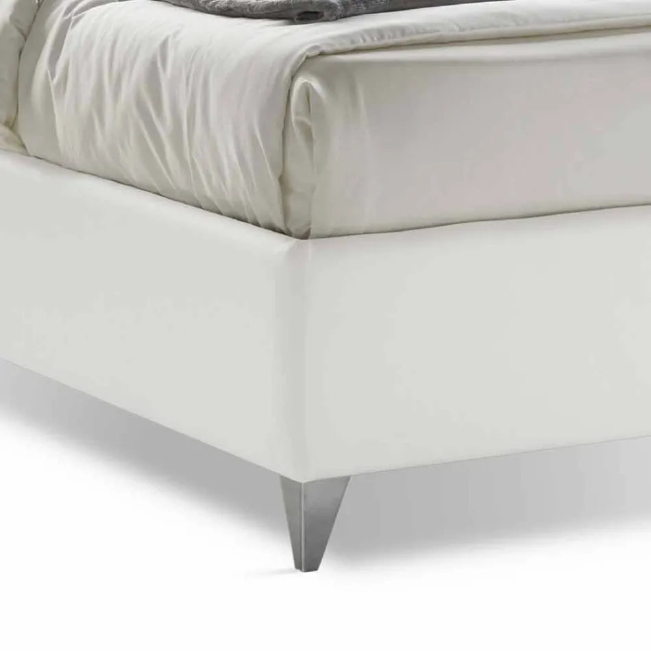Cama doble con contenedor acolchado de imitación de cuero Made in Italy - Máscara viadurini