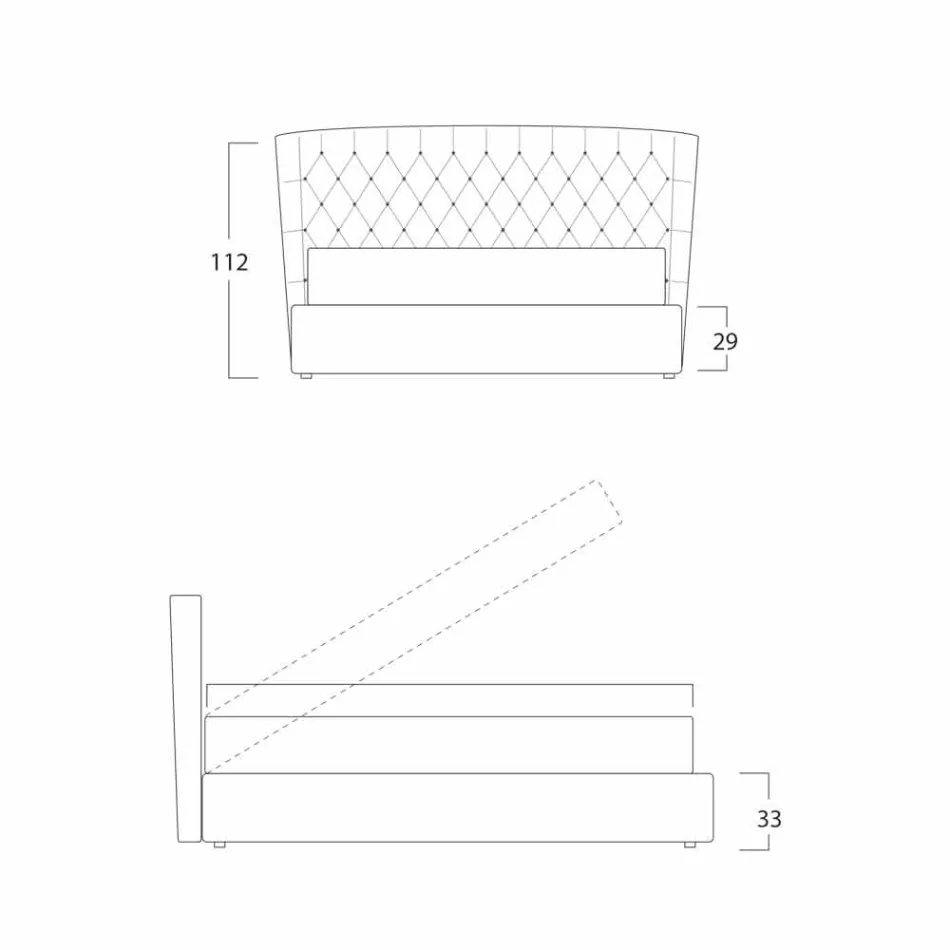 Cama doble con contenedor tapizado en tejido Selene Bolzan. viadurini
