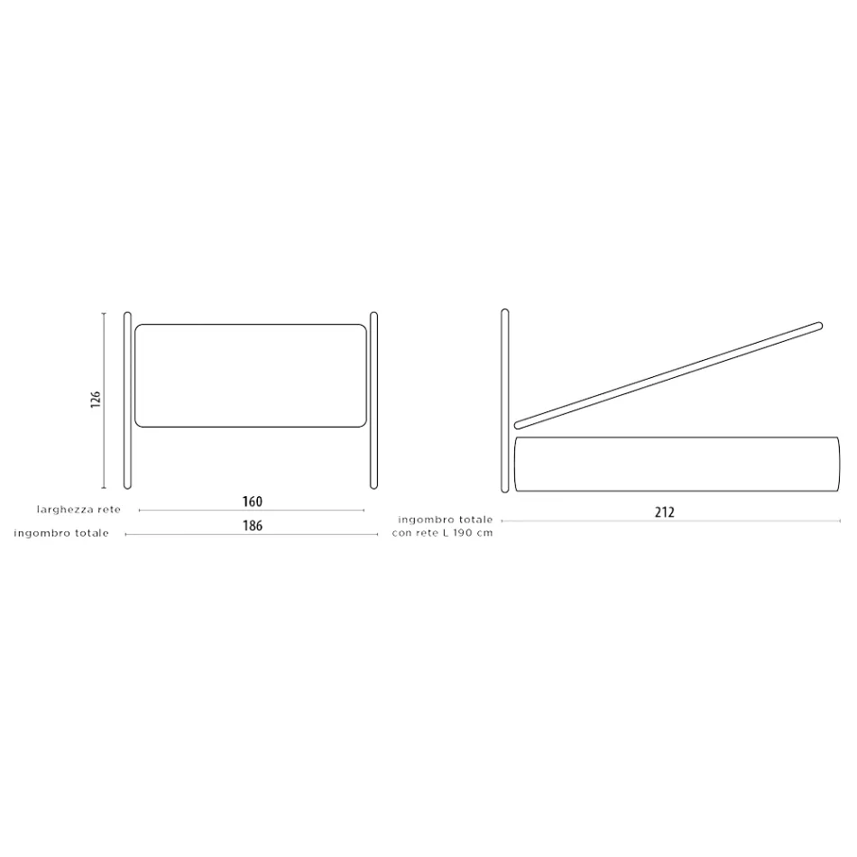 Cama doble con estructura de cama tapizada en diferentes acabados Made in Italy - Diseño viadurini