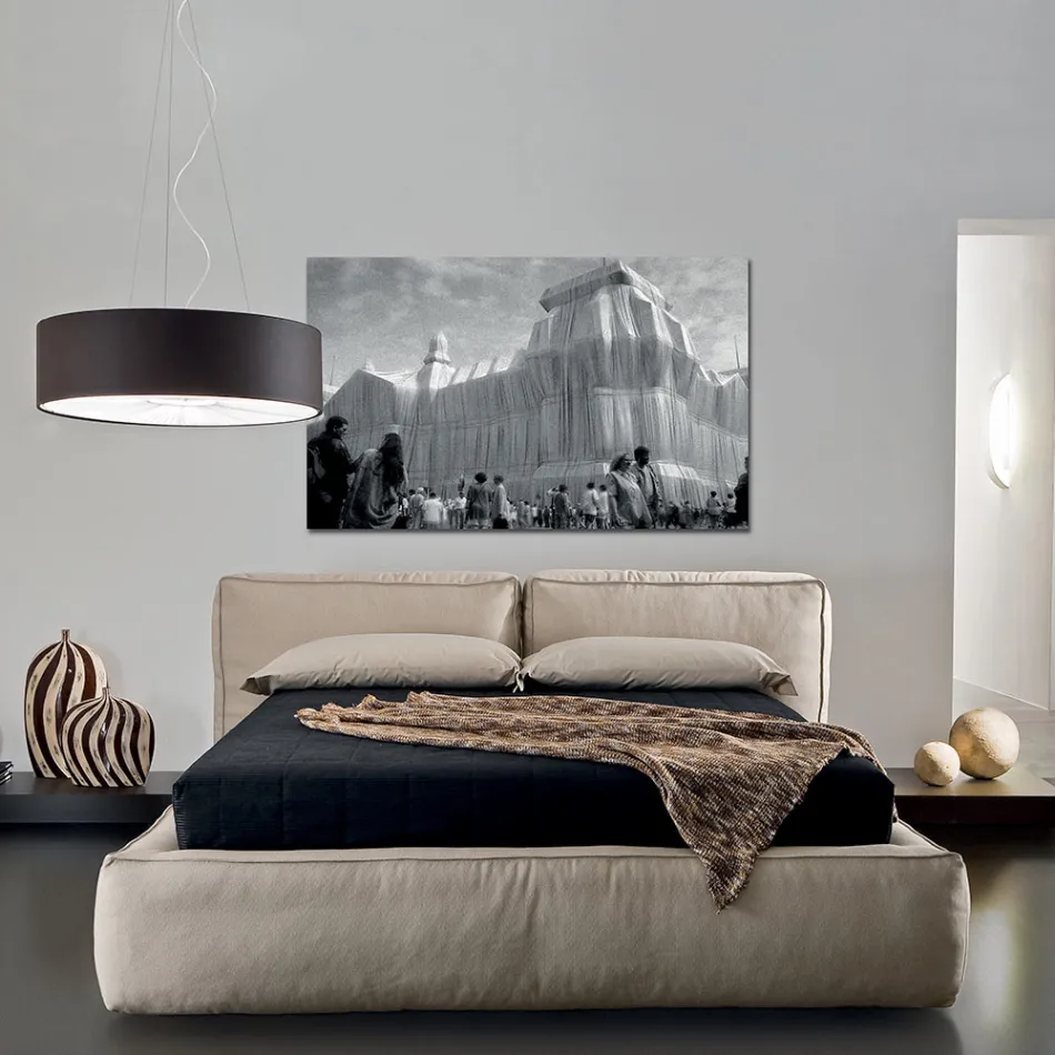 Cama doble con somier opcional y mueble de almacenamiento Made in Italy - Ribelle viadurini