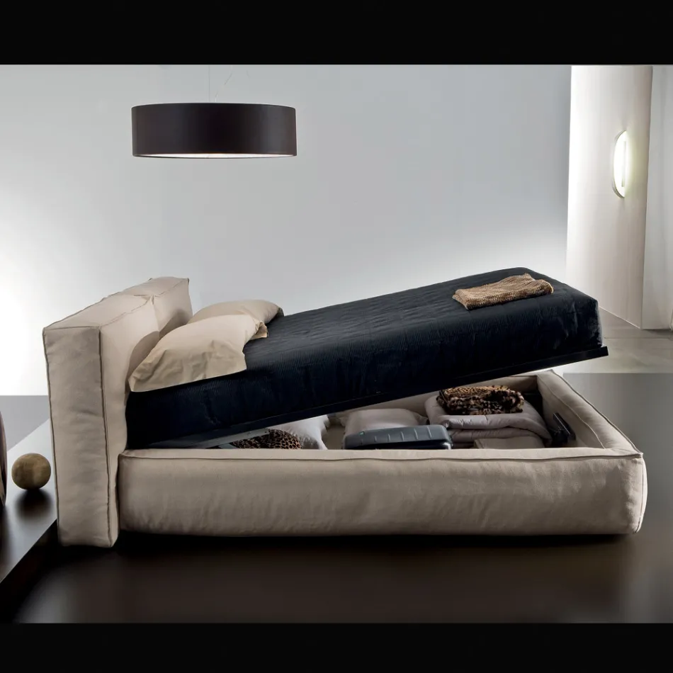 Cama doble con somier opcional y mueble de almacenamiento Made in Italy - Ribelle viadurini