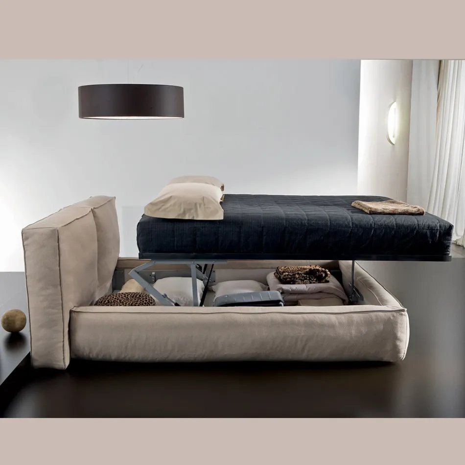 Cama doble con somier opcional y mueble de almacenamiento Made in Italy - Ribelle viadurini