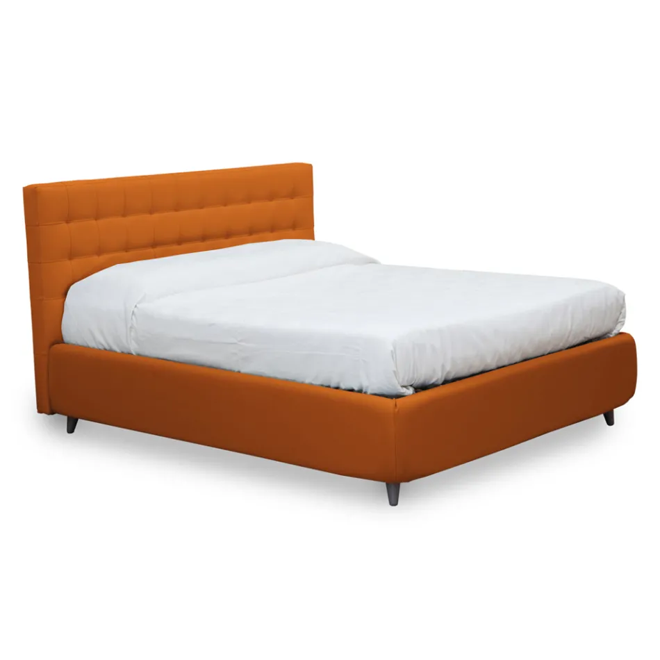 Cama doble con cabecero en ecopiel o tejido Made in Italy - Buddy viadurini