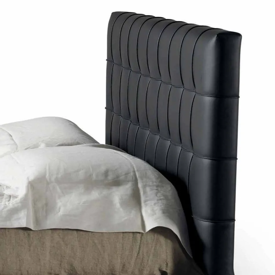 Cama doble de diseño con cabecero acolchado Leilo, 160x200 cm viadurini