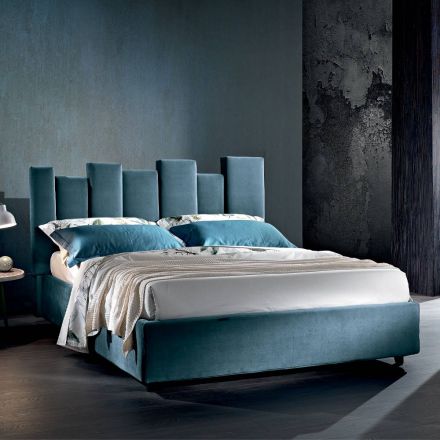 Cama doble de diseño tapizado moderno de alta calidad en azul o gris - Kenzo viadurini
