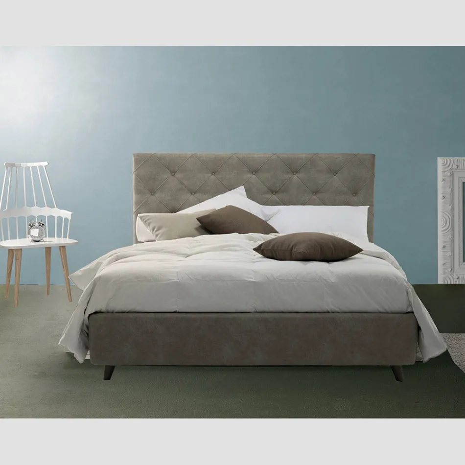 Cama doble tapizada de lujo con caja de almacenamiento Made in Italy - Torn viadurini