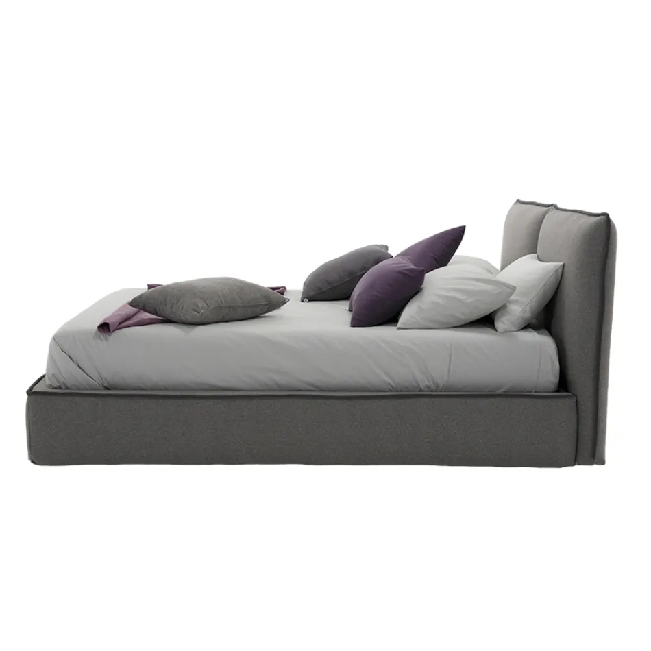 Cama doble tapizada con cómoda en ecopiel o tela - Notre Dame viadurini