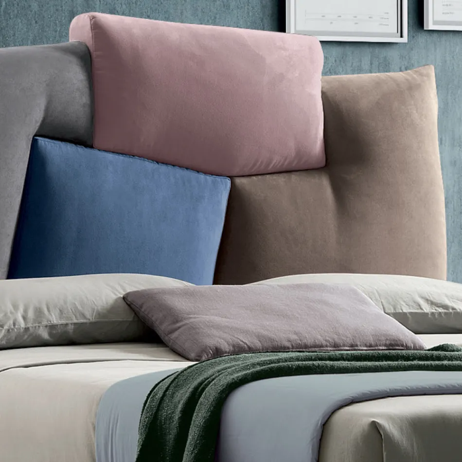 Cama doble tapizada con mueble de almacenamiento de tela - Belle viadurini