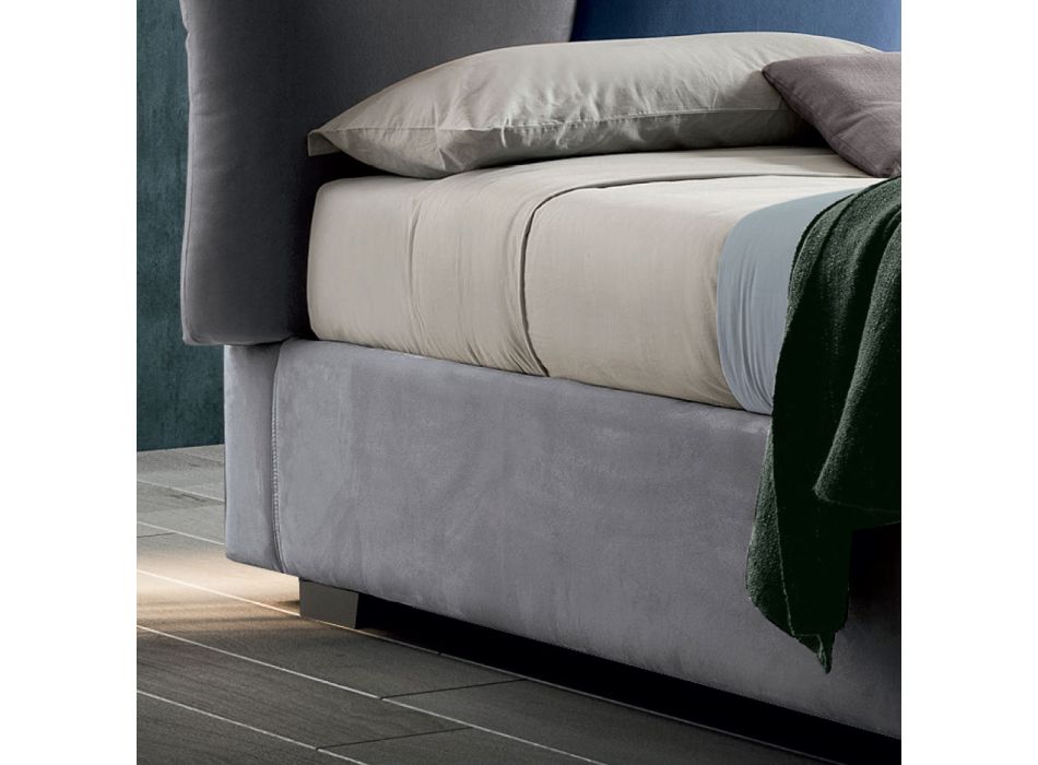 Cama doble tapizada con mueble de almacenamiento de tela - Belle viadurini
