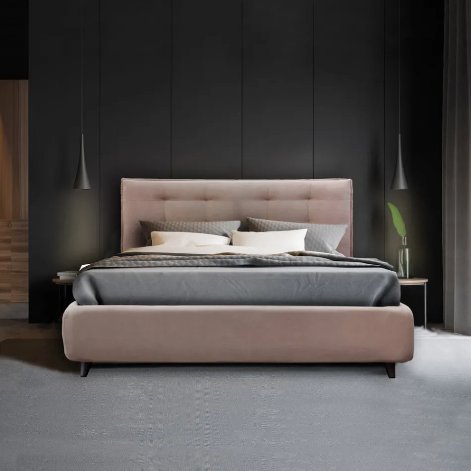 Cama doble tapizada con almacenaje opcional Made in Italy - Akira viadurini